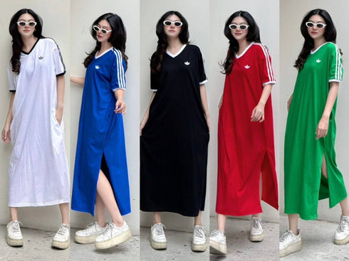 Women Casual V-Neck Maxi Side Slit Dress
